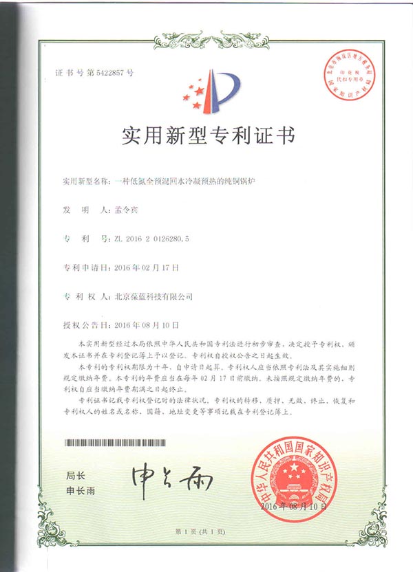 葆藍(lán)專(zhuān)低氮銅管鍋爐 專(zhuān)利技術(shù)